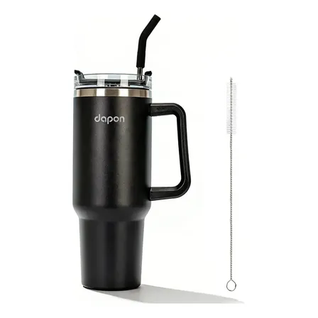 Copo Térmico Dapon 1200ml Inox Com Canudo Tampa Vedada Quente E Frio Cor Preto Cor Pura / Material Fosco