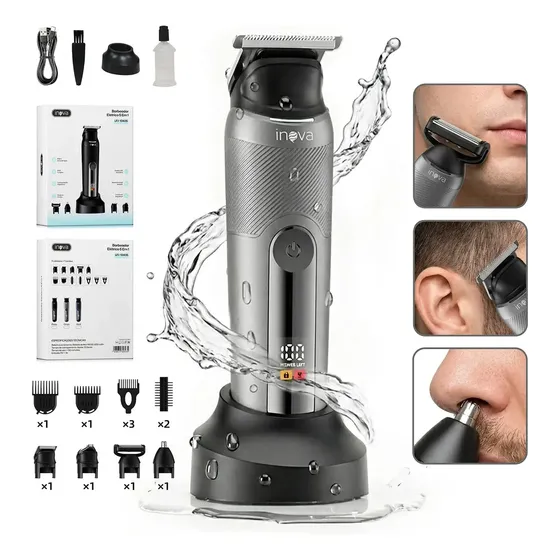 Barbeador Aparador de Pelos Elétrico Inova Multigroom 5 em 1, para Barba e Corpo com 8 Pentes e Bateria Recarregável