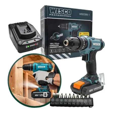 Parafusadeira Furadeira Impacto 18v Wesco Bateria Ws2399.1 Azul-petróleo