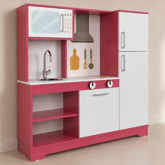 Cozinha Infantil Com Refrigerador Elo Branco/rosa 0955- Ofertamo
