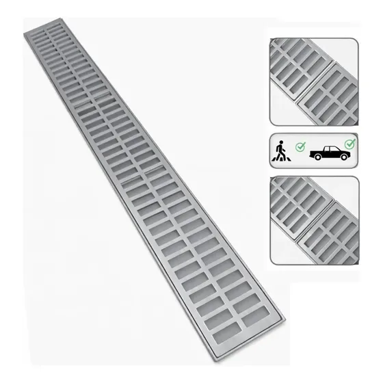 Ralo Linear 15x100 Grelha + Suporte ( 2 Peças 15x50cm ) para área externa , piscina e garagem - suporta passagem de veículos pesados ate 8400 KG - RR GRELHAS