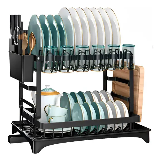 Organizador Escorredor 2 Andares Inox Preto Prato Copo Luxo