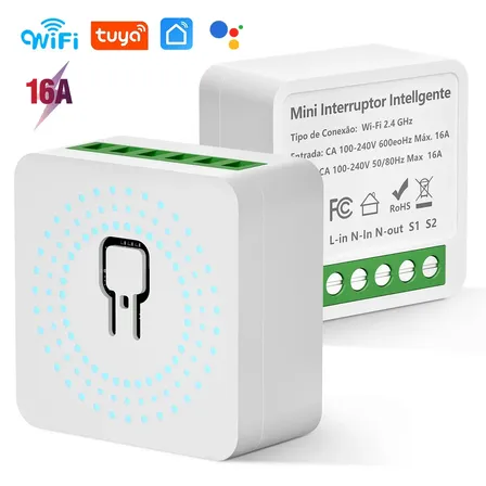 Interruptor Inteligente Wifi Forestry Mini 1ch 16a Alexa Tuya Smart Life Google Assistant Interruptor Inteligente Modulo Mini Relé Automação 100-240v Smart Switch Interruptor Inteligente Dimmer