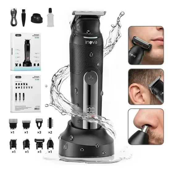 Barbeador Elétrico 5 Em 1 Inova Multigroom, Para Barba E Corpo Com 8 Pentes E Led Preto-2 127/220v