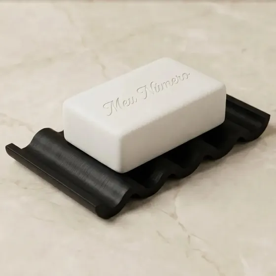 Suporte Para Saboneteira Minimalista Bioplástico Ondulada Preto