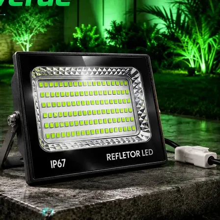 Kit 2 Refletores Super Led Cor Da Luz Verde Lumi Holofote Mini 500w Ip67 Bivolt Prova Dágua Carcaça Preta