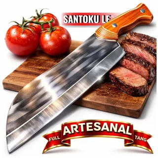 Faca Santoku Profissional 30cm Aço Inox Ultra Afiada Cabo Madeira Full Tang Chef Cozinha Premium Corte Preciso Carne Legumes Ervas Alta Performance Durável Com Bainha Resistência Superior