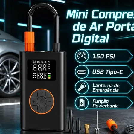 Compressor De Ar Digital Portátil Lumi, Sem Fio, Para Carro E Moto Preto 127/220v 60 Hz Monofásica