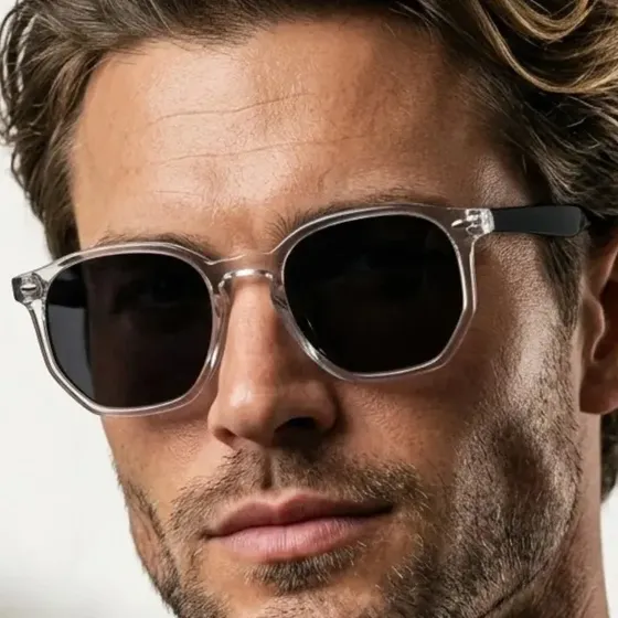 Oculos De Sol Hexagonal Flexivel Feminino Premium Cristal E Preto