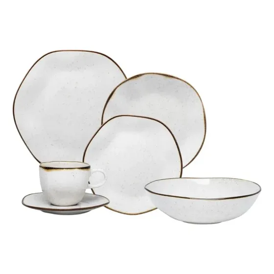 Aparelho De Jantar 30 Peças Ryo Maresia + Saladeira 26cm Off White
