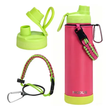 Modus Garrafa Térmica 750ml Aço Inox 304 Com Base De Silicone E Alça Paracord Rosa Rosa