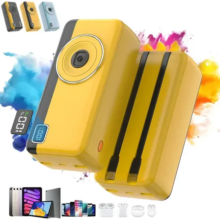 Power Bank Basike 30000mah De Carregamento Rápido 22.5w Para iPhone E Android Com Cabos Integrados Amarelo