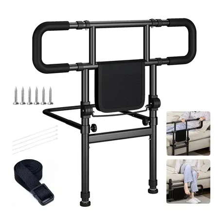 Grade Cama Proteção Dobravel Rebatível Para Idoso Até 180kg Preto Cama Seguro Nao Cair Da Ideal Para Idosos, Gestantes E Crianças, Com Bolsa E Suporte