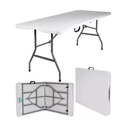 Mesa Dobrável Bitlar Vira Maleta Com Alça Portátil 1.80m Para Camping Pesca Jardim Área Externa E Interna Branco