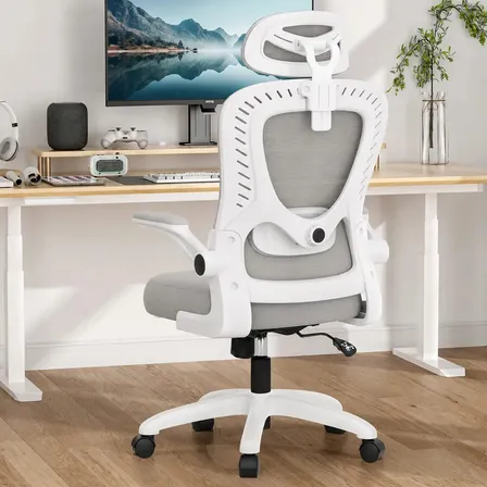 Cadeira De Escritório Ergonômica Monwo Branca Com Apoio Lombar E Rodas Branco Malha