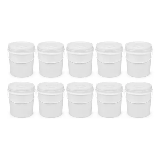 Kit 10 Baldes Plásticos Alimentícios 18L com Tampa e Alça Branco