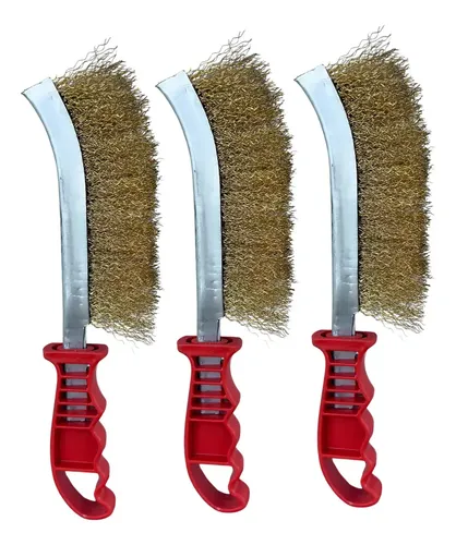 Kit 3 Escovas De Latão Com Cabo Para Limpeza De Ferrugem Ferro