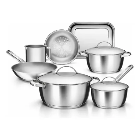 Jogo Panelas Tramontina Allegra 7 Peças Aço Inox Fundo Triplo Indução Prateado Caçarola Frigideira Cozinha Fogão Gás Elétrico Vitrocerâmico