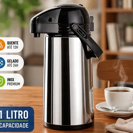 Garrafa Térmica De Café Inox 1 Litro 1000ml Chá Leite Bebidas Quentes E Frias Por Mais Tempo Garrafa Térmica Bomba De Pressão Conserva Horas Nany Pink Inox 1l