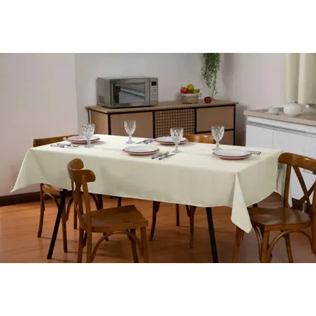 Toalha De Mesa 6 Lugares Retangular Rústica Luxo 2,00x1,40 Cor Palha