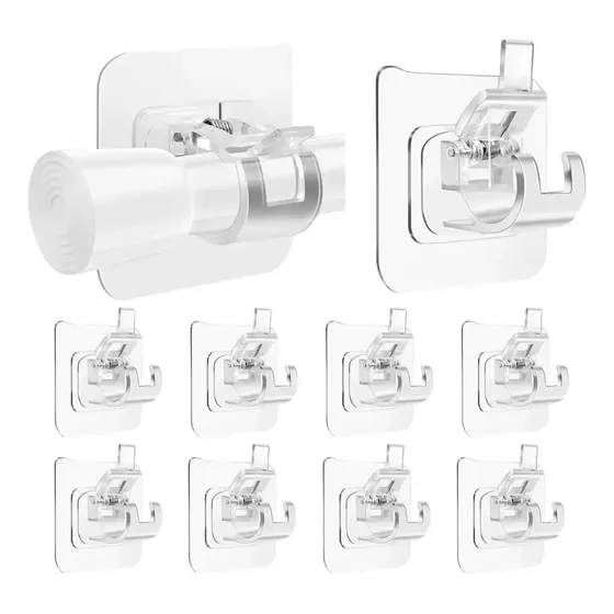 Suporte Adesivo Varão Cortina Haste Gancho Kit 10u Sem Furos Transparente