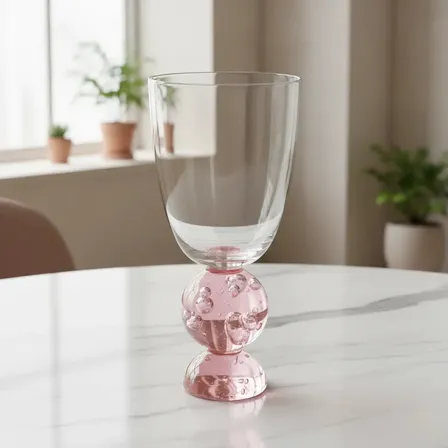 Kit 6 Taças Vidro Base Esfera Luna Média Rosa Sintonia 370ml Rosa