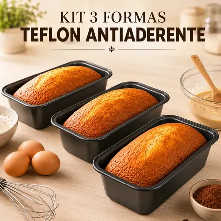 Kit Com 3 Formas De Pao Antiaderente Assadeira Bolo Ingles Teflon Marca Pítia Preto