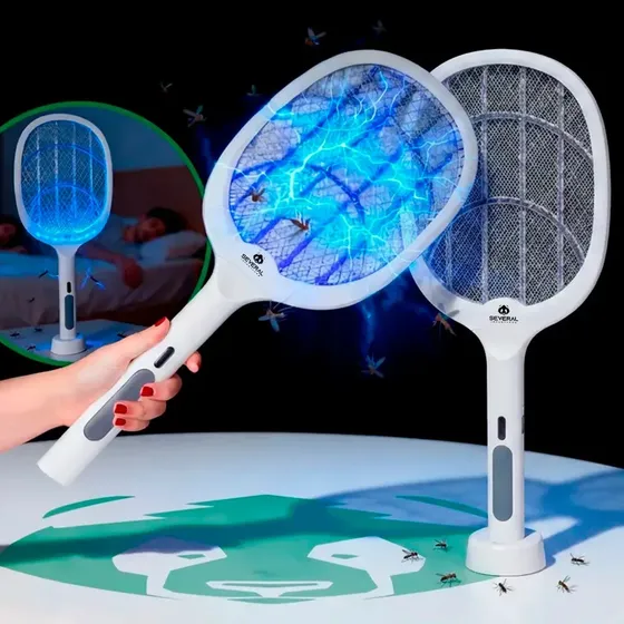 Kit 2 Raquetes Elétrica Several Importados Recarregável Mata E Extermina Pernilongos Mosquitos E Atrai Com Iluminação Uv Branco 2 127/220v