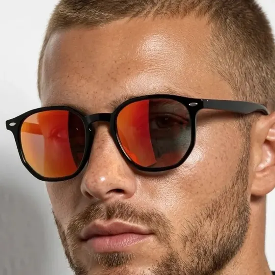 Óculos De Sol Hexagonal Premium Masculino Feminino Luxo Moda Desenho Vermelho Espelhado