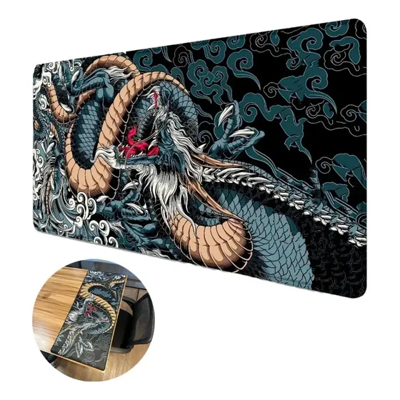Mousepad Gamer Dragão 70x35cm Antiderrapante Eletroyou Azul-escuro Dragão