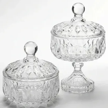 Kit 2 Bombonieres Baleiro Com Tampa Potiche Cristal Wolff Transparente