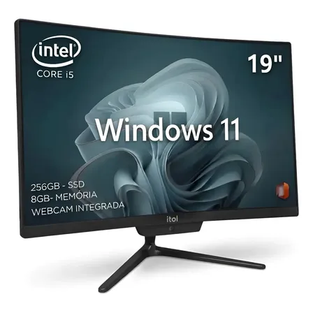 Computador All In One Ital Core i5 8GB RAM SSD 256GB Windows 11 Tela 19" Preto Bluetooth Wifi Intel Preto Full HD 19 pol Bivolt 110 220v