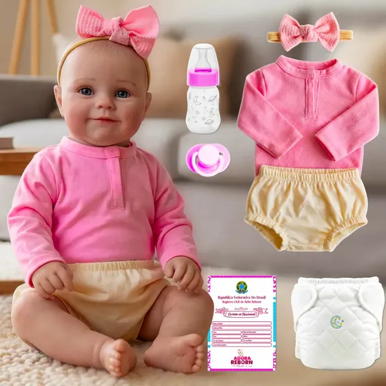 Bebê Boneca Reborn Realista Fofinha Maddie Pode Dar Banho