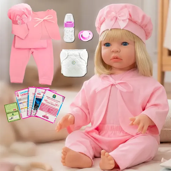 Boneca Bebê Reborn Loira Realista Pode Dar Banho Corpo Macio