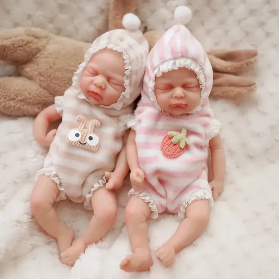 Brastoy Boneca Bebê Reborn Menino E Menina Silicone Sólido 15cm Conjunto Para Gémeos Mini-m73