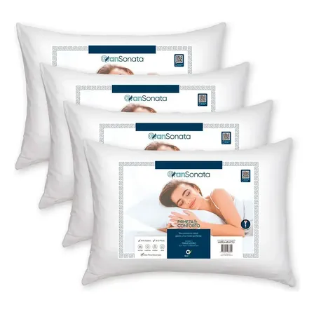 4 Travesseiros Antialérgico 50x70cm Suporte Médio Gransonata Branco