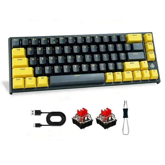 Teclado Mecânico Gamer Mk26 60% Rgb Switch Red67 Teclas Usb , Inglês Us Amarelo