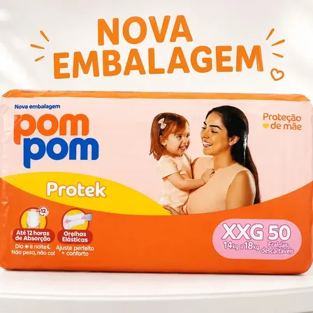 Fralda Pom Pom Derma Protek Hiper Xxg 50 Unidades Extra Extra Grande (xxg) Sem Gênero