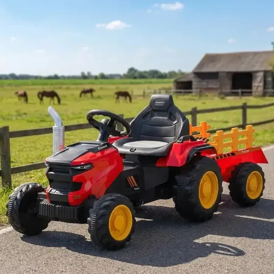Trator Elétrico Infantil 12v Caçamba Controle Remoto Musica Vermelho