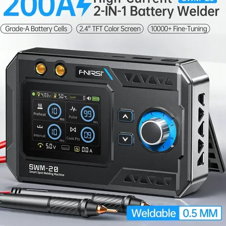 Soldador A Ponto Portátil Fnirsi Swm-20 Para Lítio Armado 18650 Double Pulse 1200a 5000mah Solda De Níquel Tft De 0,1-0,5 Mm 2,4 Peças De Reposição De Cobre Função Power Bank Usb-c Cinza-escuro