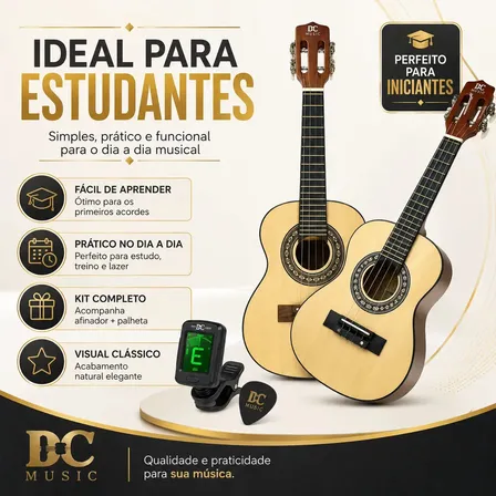 Kit Cavaquinho Acústico Dc Music Natural Estudante Iniciante Com Afinador Digital E Palheta Para Samba Pagode Chorinho