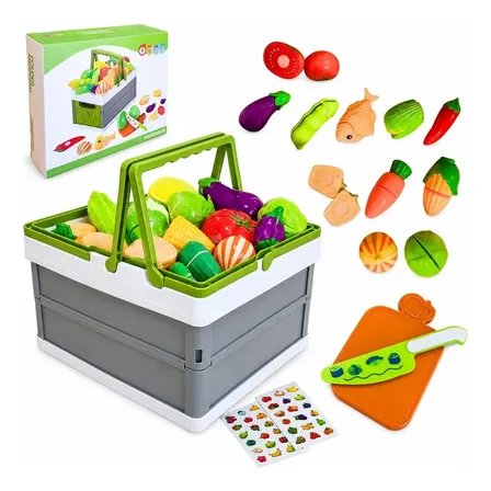 Kit Cozinha Infantil Brinquedo De Cortar Alimentos Velcro