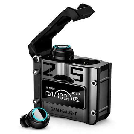 Fone De Ouvido Gamer In-ear Hivi M25 Tws Com Bluetooth, Cancelamento De Ruído E Microfone Preto/cromado
