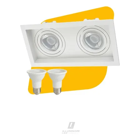 Spot Duplo Par20 Embutido Recuado Branco + Lâmpada 3000k Branco - Quente