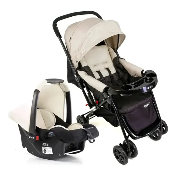 Carrinho Bebê Alça Reversível + Bebê Conforto Reverse Cosco Cor Bege