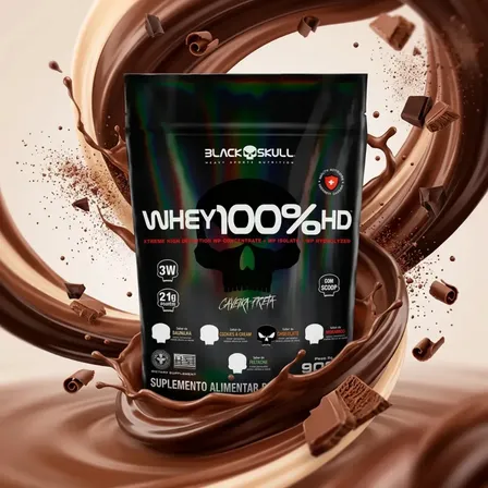 Whey Black Skull 100% Hd Refil 900g Caveira Preta Sabor Chocolate