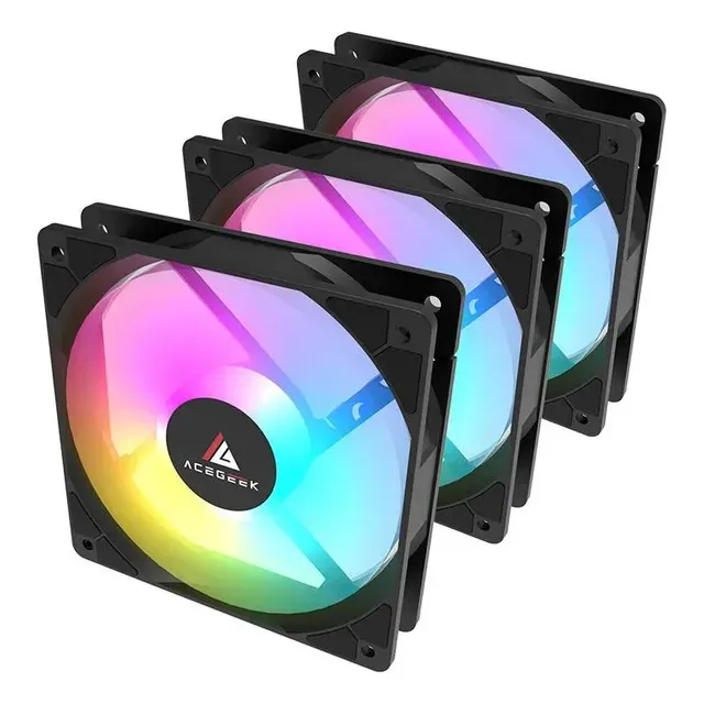 Kit Ventoinhas Acegeek Rw12 3x1, Rainbow, 3x120mm, Preto