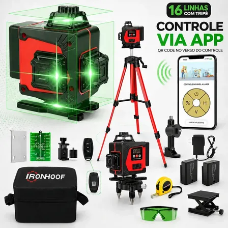 Nivel Laser 16 Linhas Verde Com Tripé Profissional Autonivelante Recarregavel 2 Bateria