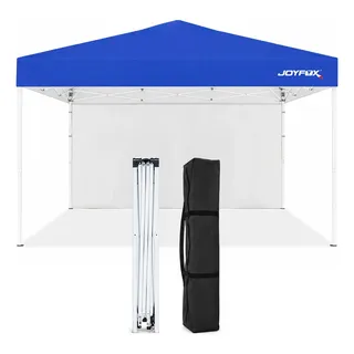 Tenda Gazebo Dobrável Sanfonada Joyfox 3x3m Azul-Marinho Com Parede Lateral Reforçada Prática Ombrelone Portátil Bolsa Transporte