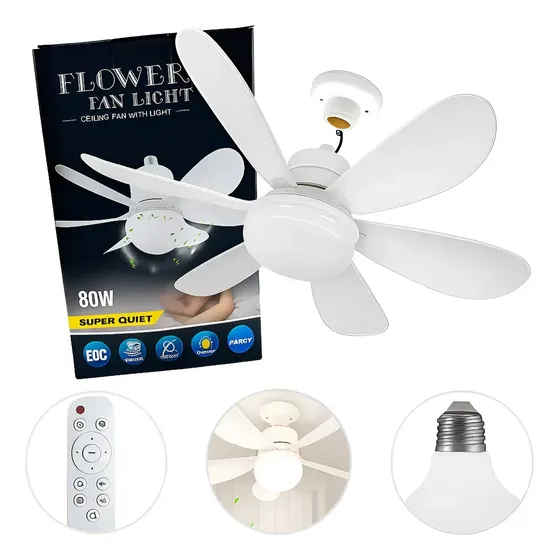 Lâmpada Led Com Ventilador De Teto Bivolt Controle 80w E27 Led Bulbo 2 Em 1 Luz 3000k 4000k 6500k Ventilador Portátil Econômico Para Quarto Sala Escritório Casa